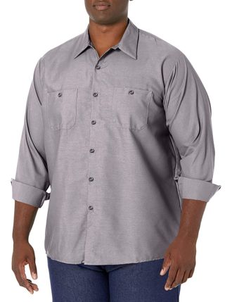 Red Kap Mens Industrial Work Shirt, Regular Fit, Long Sleeve Utility Button, Silver Grey, XXL Tall