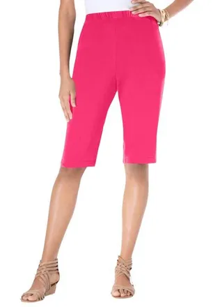 Roaman's Plus Size Soft Knit Pull On Bermuda Short in Pink Burst at Nordstrom, Size Medium