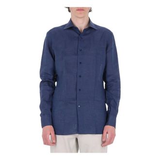 Borriello Solid Linen Shirt - Heren - Casual Overhemden - Blauw - M - Linnen - Overhemden