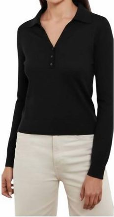 Isla Serena Stitch Polo Neck Top In Black
