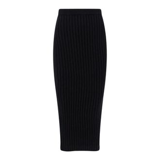 Max Mara Midi Skirts, female, Black, Size: S Elastic Waist Ribbed High Waist Skirt