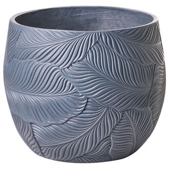 Beliani Maceta Para Exterior E Interior De Fibra De Arcilla Motivo Hojas 47 X 47 X 43 Cm Pintada Gris Baiyun
