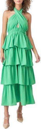 endless rose Halter Neck Tiered Maxi Dress in Kelly Green at Nordstrom Rack, Size X-Small