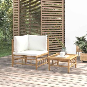 vidaXL Set De Muebles De Jard&iacute;n 2 Piezas Bamb&uacute; Y Cojines Blanco Crema Vidaxl
