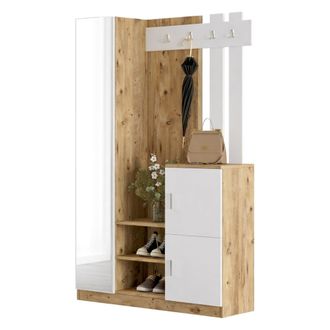 Dmora Muebles De Entrada Australis, Entrada Para Perchas, Composici&oacute;n Para Atrio, Consola De Almacenamiento Multifunci&oacute;n, 114x38h180 Cm, Roble Y Blanco, Con