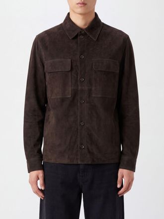 Agnona Giacca camicia in pelle di agnello scamosciata con tasche a toppa