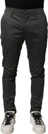 Dondup Dark Gray Cotton Mid Waist Skinny Men Chino Trouser Mens Pants