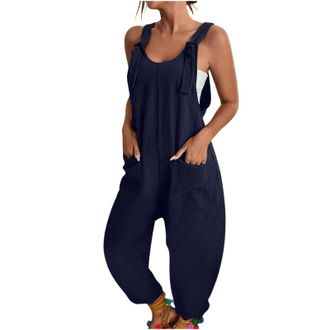 Generic YIzdegg Baggy Dungarees Womens Sleeveless Summer Strappy Dungarees Casual Loose Jumpsuit for Women Romper Adjustable Rompers Comfortable Wide Leg Jump