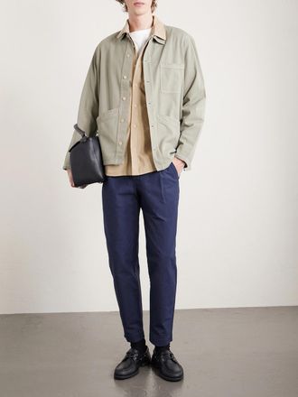 Folk Assembly Slim-Fit Pleated Cotton-Twill Trousers