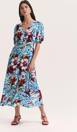 Finery Sarah Floral Button Down Midi Dress in Aqua Floral at Nordstrom, Size 10