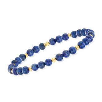 RS Pure by Ross-Simons 5mm Lapis Bead Stretch Bracelet With 14kt Yellow Gold