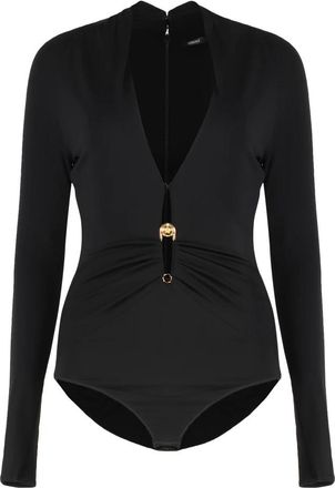 Versace Logo Detail Jersey Bodysuit - Dames - Bodies - Zwart - M - Tops