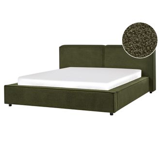 Beliani Cama Cl&aacute;sica Tapizada Somier De L&aacute;minas De Boucl&eacute; Verde 160 X 200 Linards