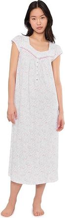 Eileen West Cotton Knit Cap Sleeve Long Gown Womens Pajama White Ground Viney Ditsy : LG
