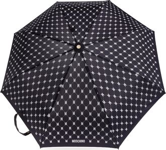 Moschino Folding Umbrella With Monogram, Unisex, Navy Blue
