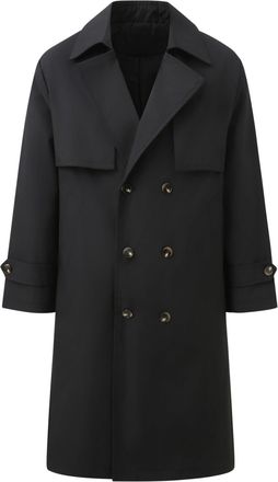 AlltheMen Mens Casual Trench Coat Double Breasted Mid Length Jacket Lightweight Overcoat with Blet Windbreaker Coat Black XXL