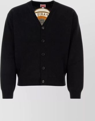 Kenzo ribbed cardigan with v neckline and graphic print
