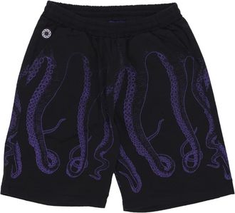 Octopus Zwart/Paarse Jogger Shorts Lichtgewicht Stof - Heren - Korte Broeken - Zwart - L - Katoen - Korte Broeken