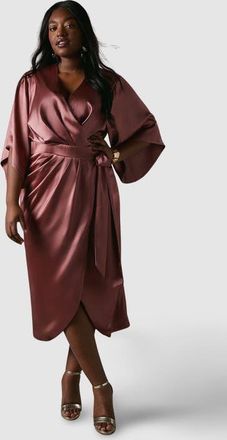 Coast Plus Satin Wrap Midi Dress in Rose at Nordstrom, Size 18