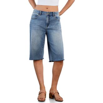 HINT OF BLU Longer Length Denim Shorts in Relaxed Blue at Nordstrom, Size 28