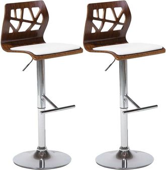 Beliani Beliani - Set of 2 Kitchen Bar Stools Swivel Chair Adjustable Faux Leather White Dark Wood Petersburg