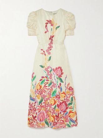 Saloni Abito Midi In Seta Jacquard Stampata Bianca - Crema