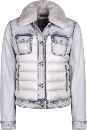 Moorer Womens Petunia Fur Hybrid Jacket In Blu Bleach