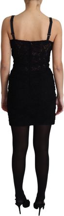 Dolce & Gabbana Black Lace Up Floral Corset Bustier Mini Womens Dress