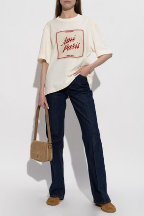 Ami T-shirt With Print, Womens, Cream