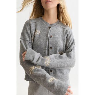 Scotch & Soda Embroidered Crewneck Cardigan in Grey Melange at Nordstrom, Size X-Small