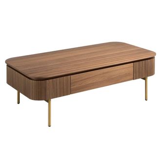 Angel Cerd&aacute; Walnut Veneer Rectangular Coffee Table with Gold Legs in Brown