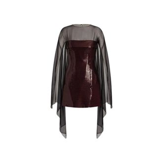 Alberta Ferretti Sequined mini dress with cape - female - Alberta Ferretti - Party Dresses - Brown - XS - Dresses