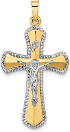 Diamond2Deal 14k Two-tone Gold and White Rhodium Hollow INRI Crucifix Pendant