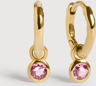 Monica Vinader Gold October Birthstone Huggie Earrings Pink Tourmaline