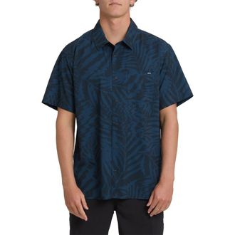 Billabong Surftrek Print Short Sleeve Button-Up Shirt in Mid Blue at Nordstrom, Size Xx-Large