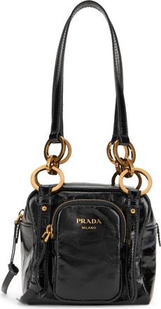 Prada Womens Leather Dangle Bag Black Calf Handbags Hand