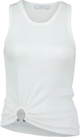 Paco Rabanne Ribbed Knit Ring Detail Tank Top - Dames - Tops zonder mouwen - Wit - 3XS - Katoen - Tops