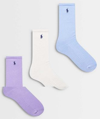 Polo Ralph Lauren Wimbledon - Confezione da 3 paia di calzini viola, blu e bianchi con logo a stemma-Bianco