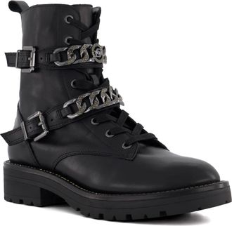 Dune London Womens Ladies Plazas - Branded-Chain-Detail Ankle Boots - Black Leather (archived) - Size UK 3