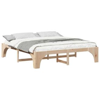 Berkfield Home Stylish Floor Bed Frame with Storage Brown 180 x 200 cm Solid pin in Light Tan