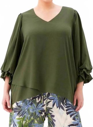 Karen Kane Layered Sleeve Asymmetric Top - Plus Size In Light Olive