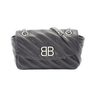 Balenciaga Pre-owned Cross Body Bags, female, Black, Size: ONE SIZE Pre-owned BB Logo Leather Shoulder Bag