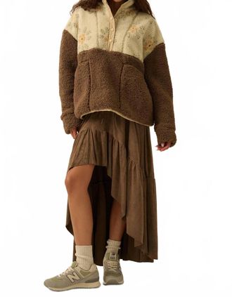 Promesa Oh So Soft Vegan Suede High-Low Ruffle Maxi Skirt In Espresso