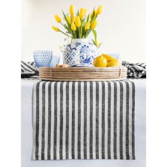 Solino Home Linen Table Runner for Dining Table, Holiday and Everyday Table Decor - Amalfi Stripe in Black And White at Nordstrom, Size Xx-Small