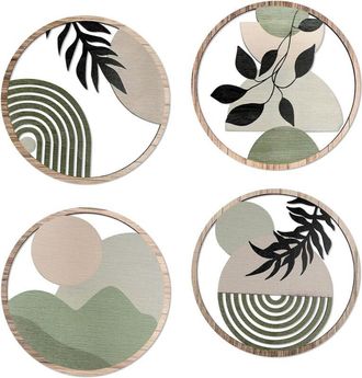 OEM Paneles Murales De Madera - Redondos 3d - Motivo Floral Bohemio - Decoraci&oacute;n Interior Moderna - Lote De 4