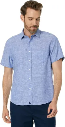 UNTUCKit Untuckit Cameron Shirt Mens Blue Linen Wrinkle-Resistant Slim Fit DDR2374