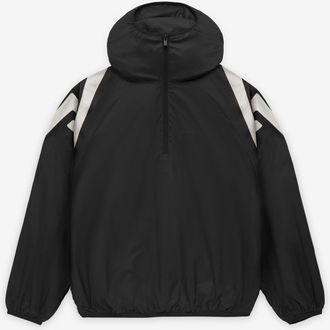 adidas Mens Geometric Patterned Hooded Anorak Jacket with Side Stripes in Black - Size Large