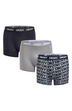 DKNY 3-Pack Soft Touch Boxer Briefs in Black/Light Grey/Logo Print at Nordstrom, Size Xx-Large