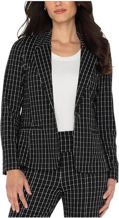 Liverpool L.A. Notch Collar Fitted Blazer Womens Jacket Black White Windowpane Check : SM, Denim/Nylon/Polyester