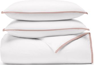 Boll & Branch Framed Organic Cotton Percale Duvet Cover & Shams Set in White/dusty Rose at Nordstrom, Size King/california King